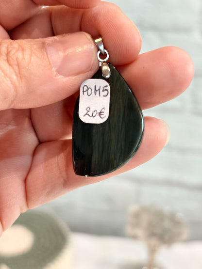 POM5 - Pendentif obsidienne manta huichol