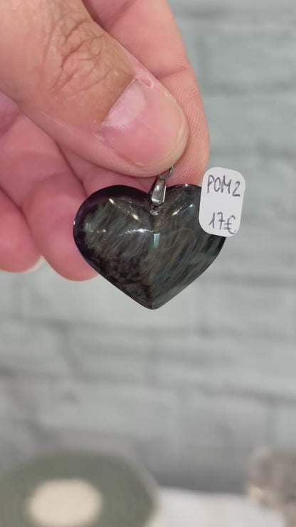 POM2 - Pendentif obsidienne manta huichol